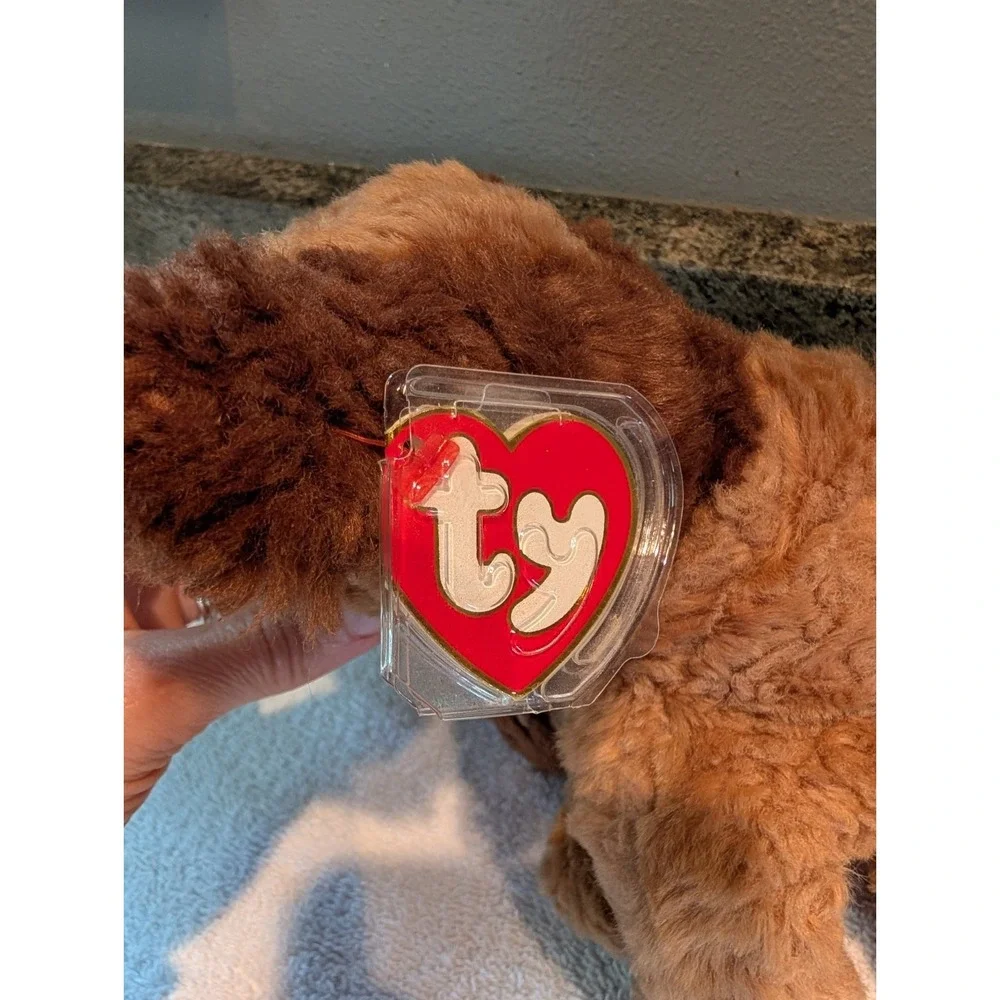 Vintage TY Classic CHIPS Brown Tan Curly Floppy Puppy Dog Plush With Tag  10